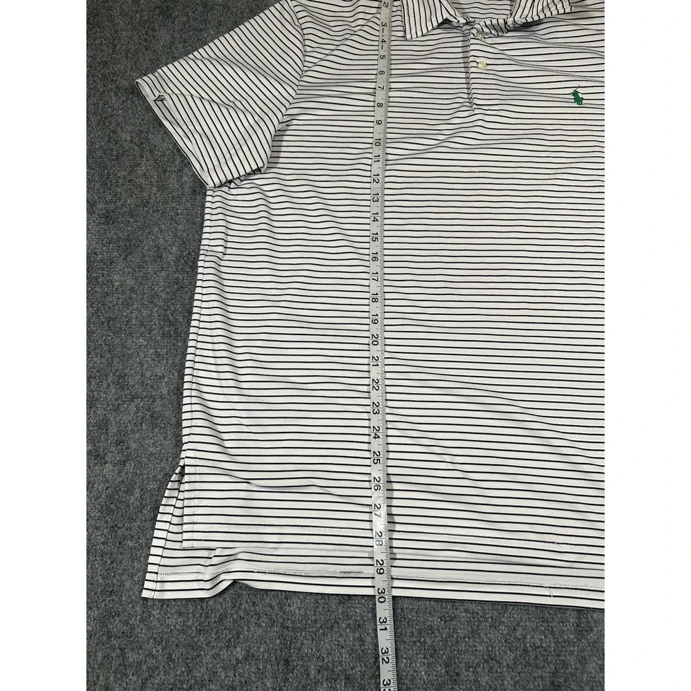 Polo Ralph Lauren Men's White Blue Striped Performance Polo Shirt Short Sleeve